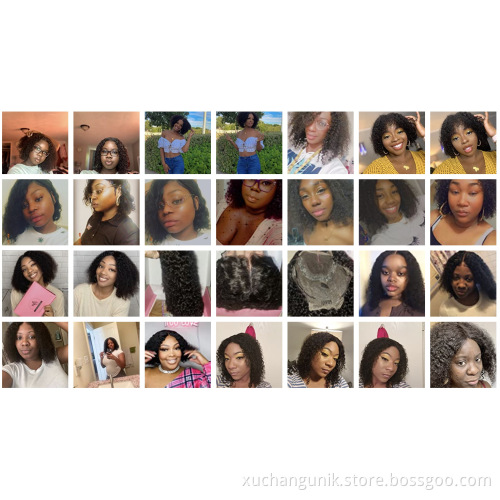 Uniky brazilian short kinky curly bob human hair wig for black women, natural color virgin remy fringe curly bob wig